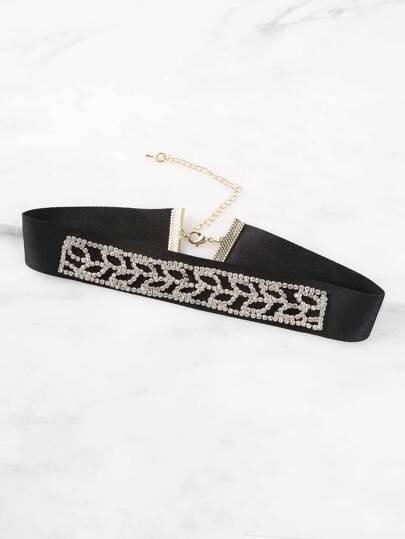 Faux Suede Rhinestone Necklace BLACK
