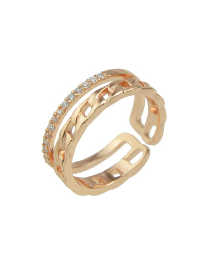 Bague-ouvre doigt large avec strass couleur or de rose