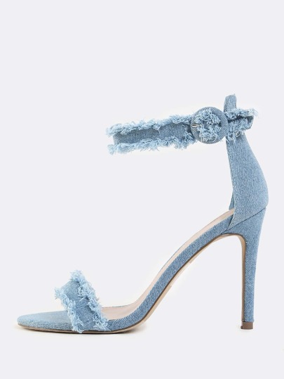 Frayed Single Sole Denim Heels BLUE DENIM