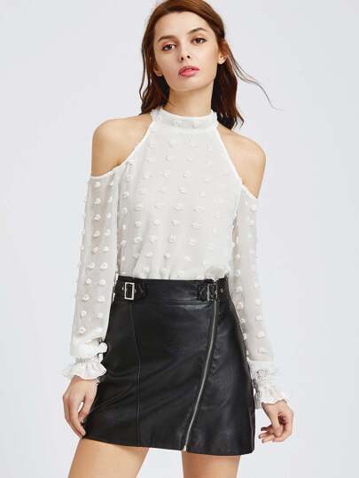 Top con hombro descubierto jacquard - blanco