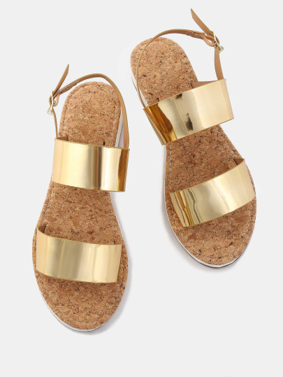 Double Strap Metallic Sandals GOLD