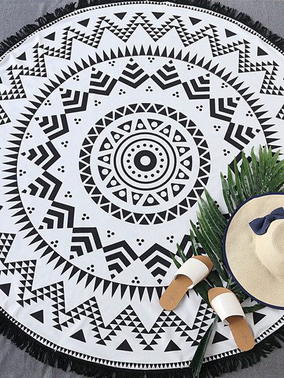 imprimer en noir et blanc de plage ronde géométrique générale fringe trim