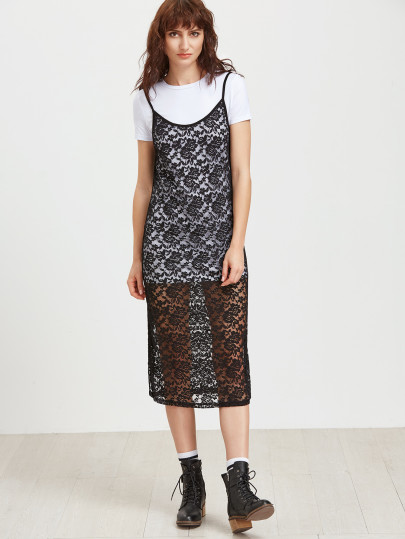 Contrast Floral Lace 2 In 1 Cami Dress