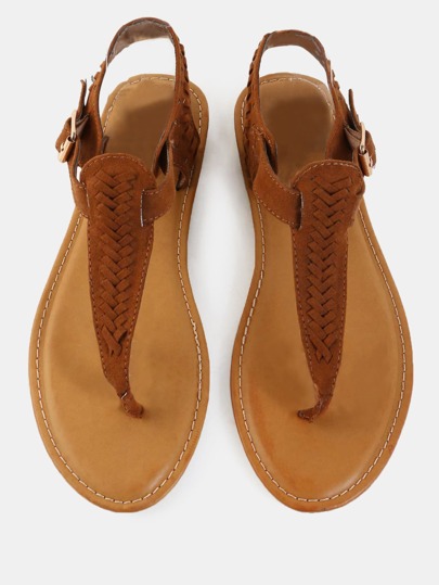Woven Suede Thong Sandals CHESTNUT