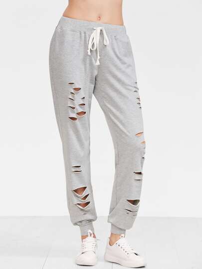 Heather Grey Distressed Drawstring Sweatpants