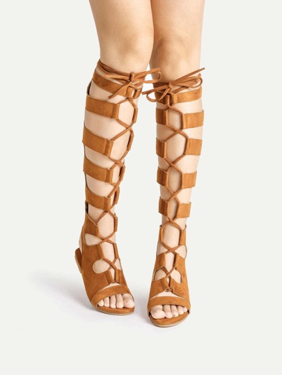 Knee High Lace Up Gladiator Sandals