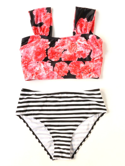 Bikini-Set Streifen BlumenDruck Druck
