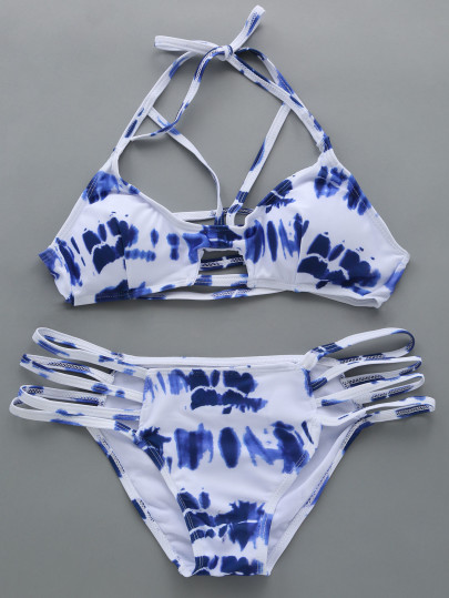 Bikini tie dye tiras hueco - blanco