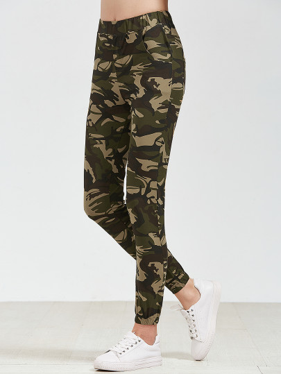 Camo Print Elastic Waist Pants
