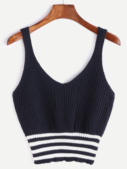 Navy Striped Hem Camiseta sin mangas