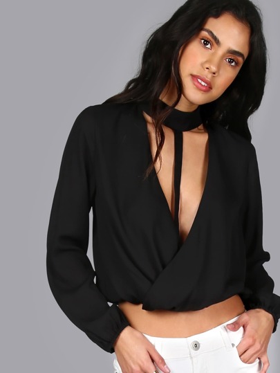 Plunge Bar Bust Blouse BLACK