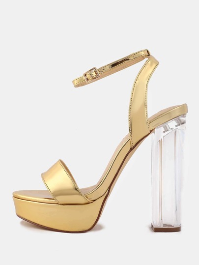 Metallic Platform Perspex Heels GOLD