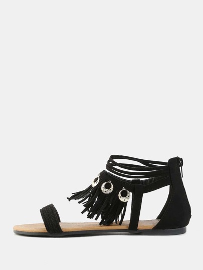 Open Toe Tribal Sandals BLACK