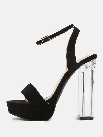 Faux Suede Platform Perspex Heels BLACK