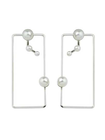 Boucle d'oreille carré large avec perle couleur argent