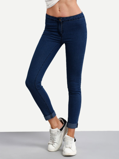 Vaqueros skinny bajo vuelto - marino