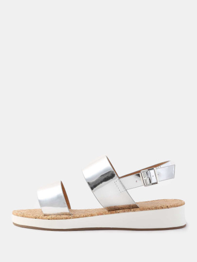 Open Toe Duo Strap Metallic Sandals SILVER