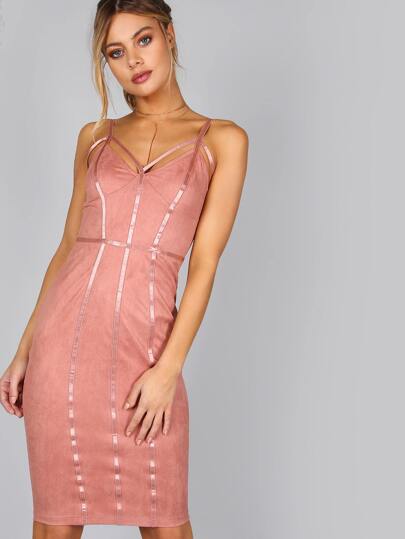 Suede Caged Bodycon Dress MAUVE