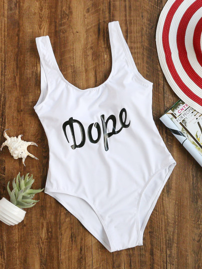 Bañador con estampado de letra una pieza - blanco
