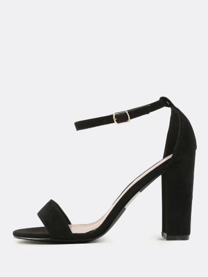 Faux Suede Chunky Heels BLACK