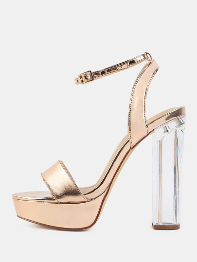Metallic Chunky Perspex Heels ROSE GOLD