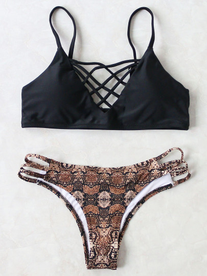 Collection de bikini sexy léopard croisé -noir