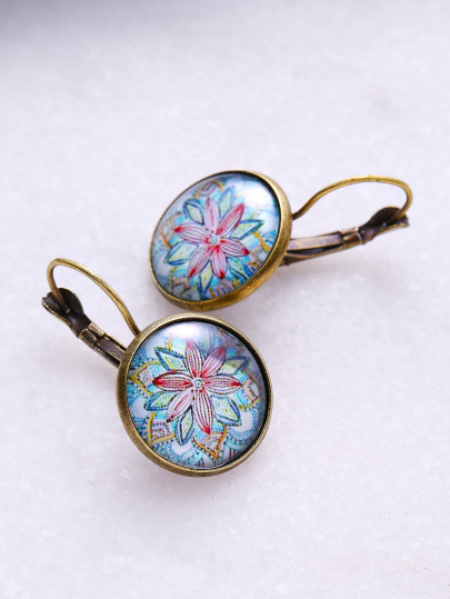 Gold Round Henna Print Earrings