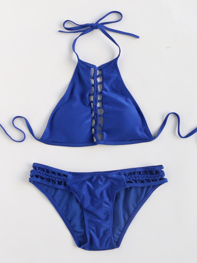 Blu Scala ritaglio Halter Backless Bikini