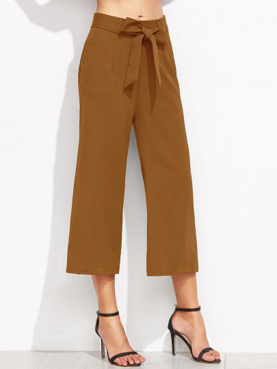 Brown annodare pantaloni a gamba larga