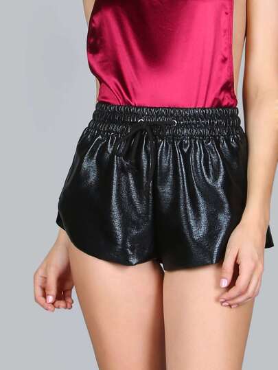 High Shine Elastic Shorts BLACK
