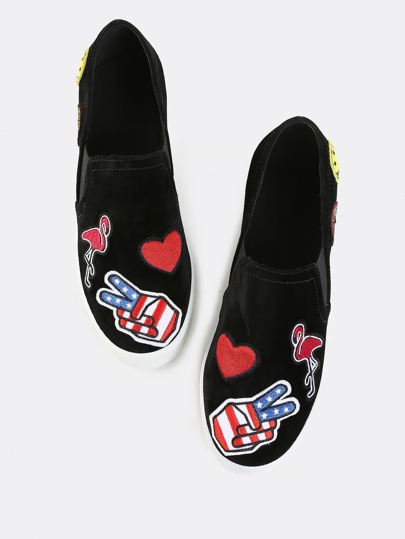 Patches Faux Suede Slip On Sneakers BLACK