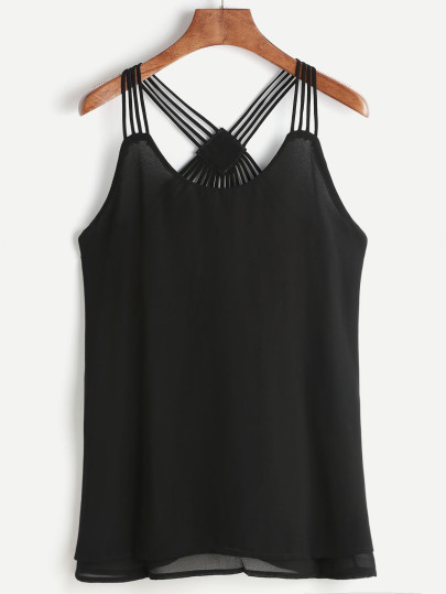 Top de chifón espalda con tiras - negro