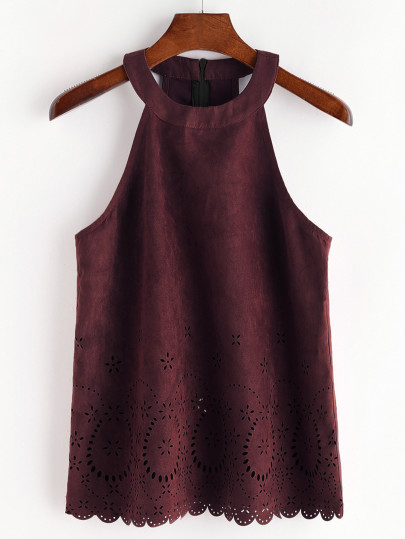 Laser Cut Suede Halter Neck Top