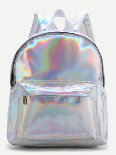 Mochila de pu con bolsillos en la parte delantera - plateado