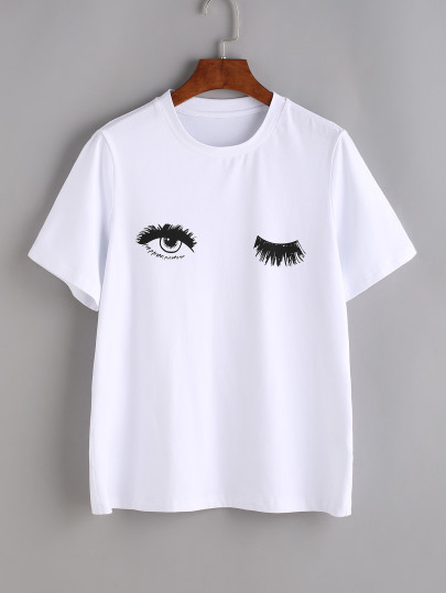 Eye-Druck-T-Shirt - weiß