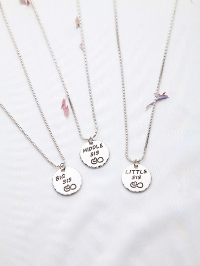 Set collar de amistad con estampado de letra - plateado