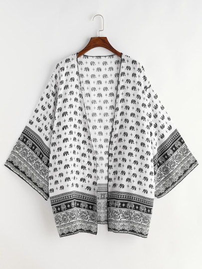 Kimono de hombro caído con estampado de vintage