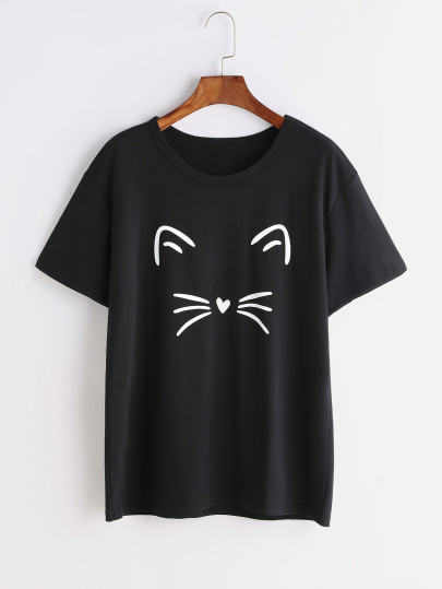 Tee-shirt imprimé du chat noir