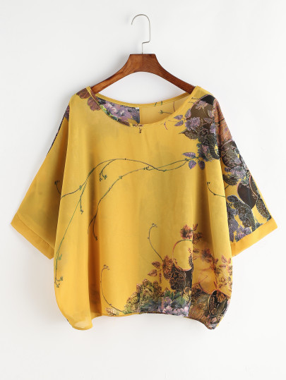 Gelb Florals Button Zurück Bluse