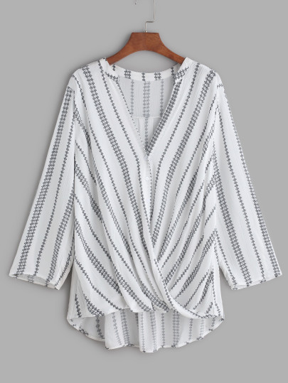 Tee-shirt blanc col en V imprimé
