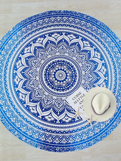 Blue Lotus Stampa Vintage rotonda Beach Blanket