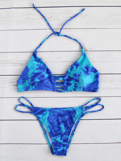 Blu Scala ritaglio Halter Bikini