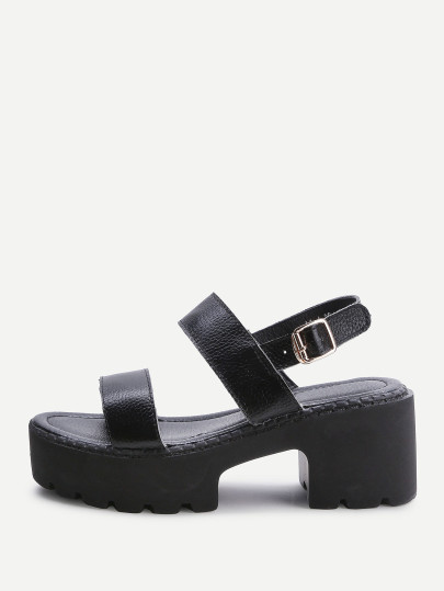 Sandalias pu con plataforma y tiras - negro