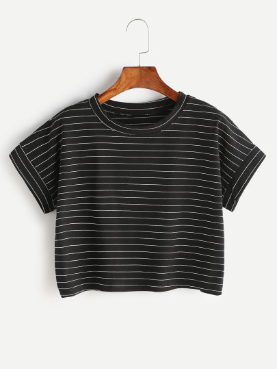 Camiseta corta de rayas - negro