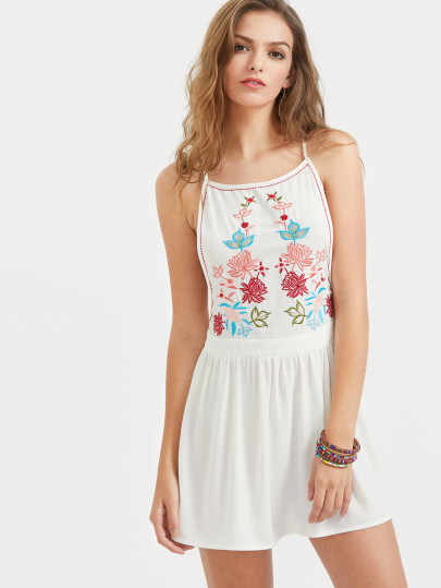 Low Side Embroidered Racerback Cami Dress