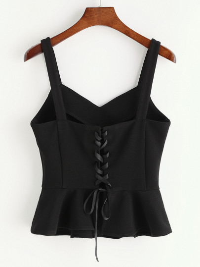 Top espalda con cordones con péplum - negro