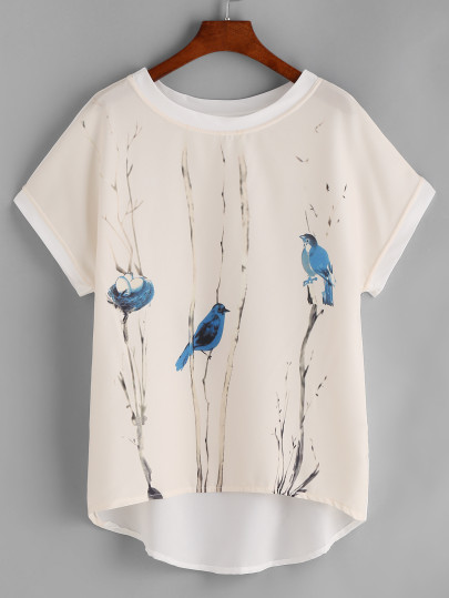 Top asimétrico con estampado de mangas dolman de chifón