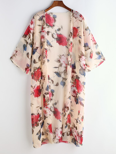 Kimono de chifón con estampado floral - albaricoque