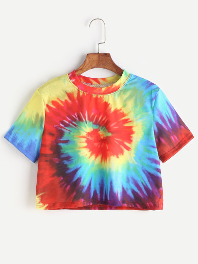 Camiseta corta con estampado tie dye - multicolor