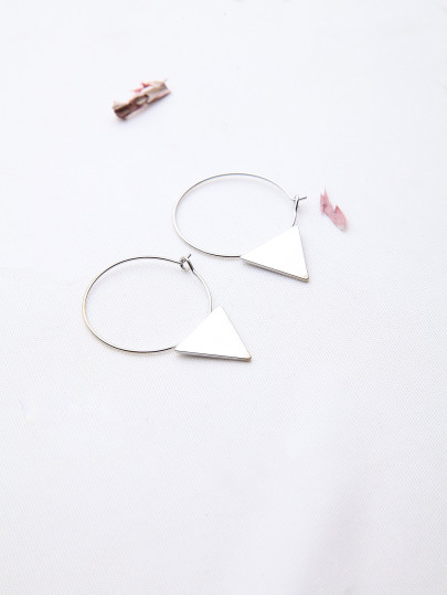 Silver Triangle Detail Hoop Earrings